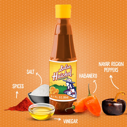 Salsa Huichol Mix Pack – Original, Negra, and Habanera – 6-Pack of 6.42 oz Bottles – Perfect for Tacos, Snacks & Seafood