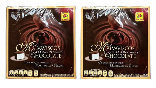 DE LA ROSA Malvaviscos Corazon Cubiertos de Chocolate 350 gr. 2 PACK | Chocolate Covered Marshmallow Hearts 12.3 oz.