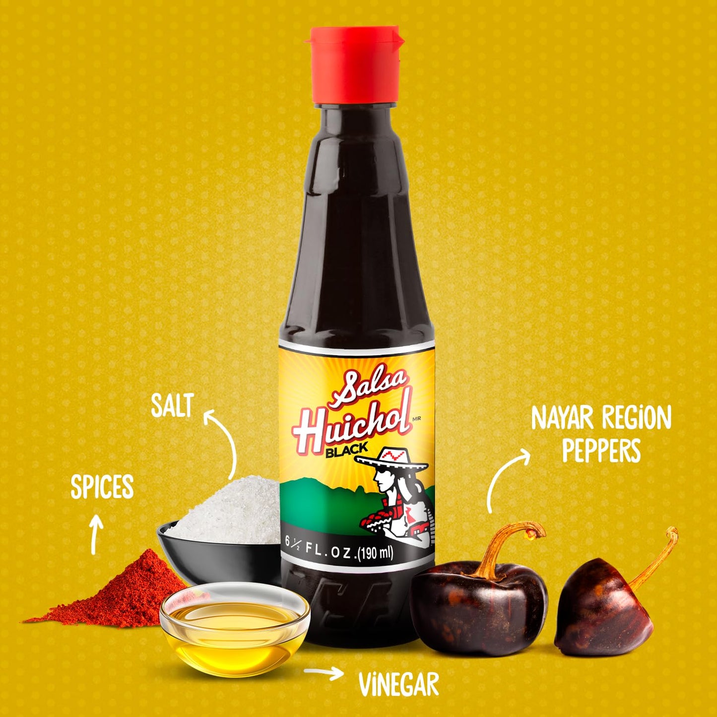 Salsa Huichol Mix Pack – Original, Negra, and Habanera – 6-Pack of 6.42 oz Bottles – Perfect for Tacos, Snacks & Seafood