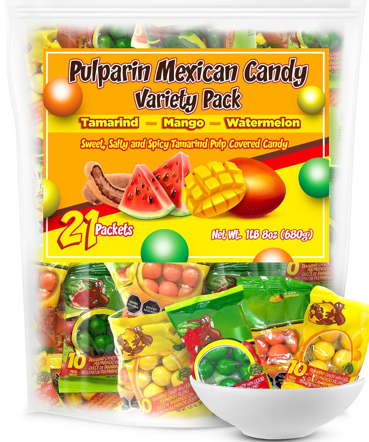 Tamarindo Dots Mexican Candy Variety Pack, 21 Packs of Spicy, Sweet, and Salty Tamarind Fruit Flavors (Tamarindo, Mango, Watermelon)