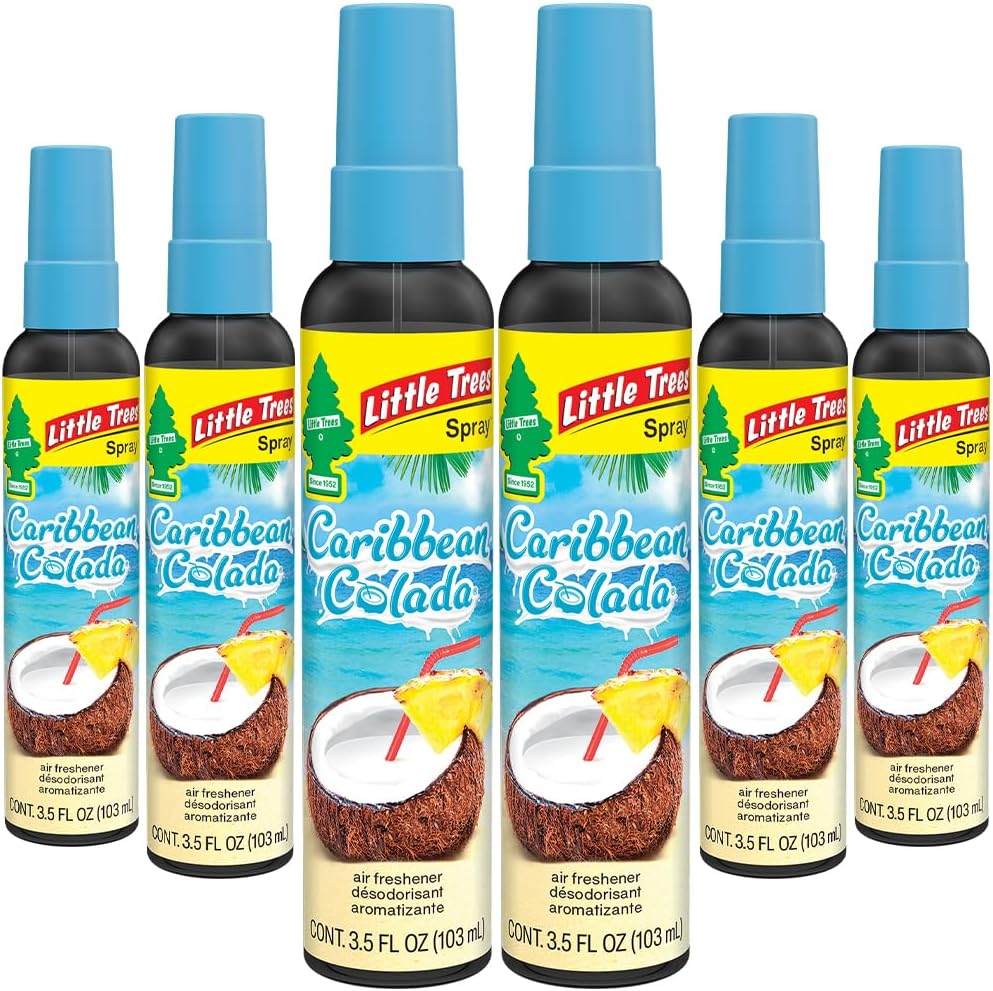 LITTLE TREES Car Air Freshener | Spray Provides a Long-Lasting Scent for Auto or Home | On-the-go Freshness | Caribbean Colada, 6 Air Fresheners