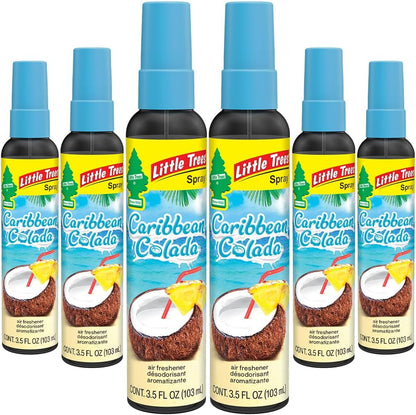LITTLE TREES Car Air Freshener | Spray Provides a Long-Lasting Scent for Auto or Home | On-the-go Freshness | Caribbean Colada, 6 Air Fresheners