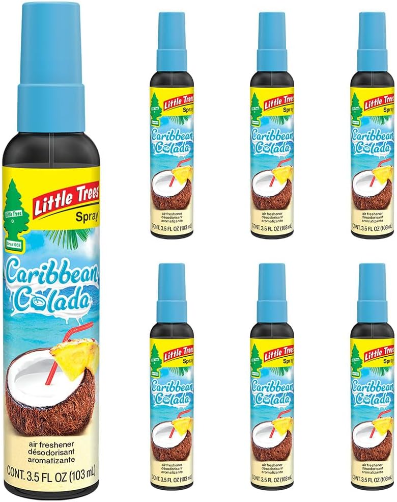 LITTLE TREES Car Air Freshener | Spray Provides a Long-Lasting Scent for Auto or Home | On-the-go Freshness | Caribbean Colada, 6 Air Fresheners