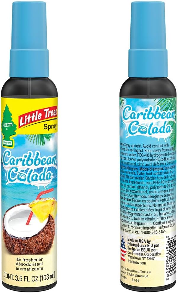 LITTLE TREES Car Air Freshener | Spray Provides a Long-Lasting Scent for Auto or Home | On-the-go Freshness | Caribbean Colada, 6 Air Fresheners