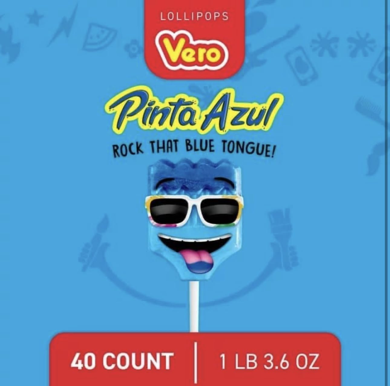 Vero Pinta Azul Strawberry Raspberry Candy Lollipops 40 Count Bag