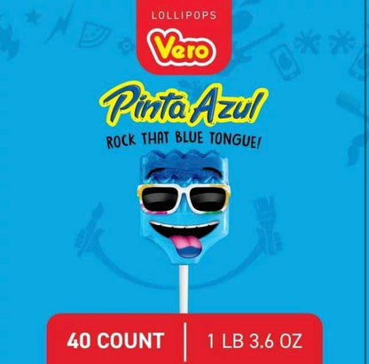 Vero Pinta Azul Strawberry Raspberry Candy Lollipops 40 Count Bag