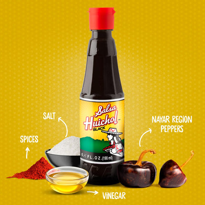 Salsa Huichol Negra – 12-Pack (6.42 oz Each) – Spicy-But-Tasty, Enhances the Flavor of Seafood, Fish, Tacos, and Cocktails – Made with Natural Ingredients