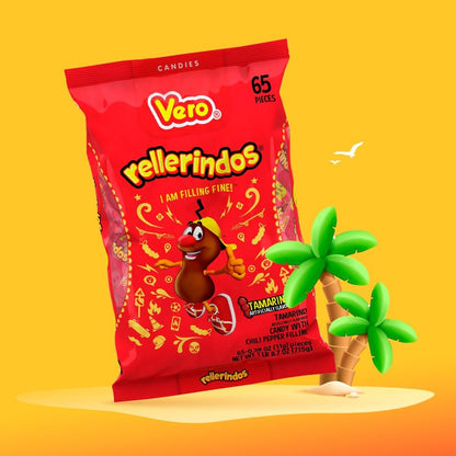 Vero Rellerindos - Tamarind Flavor Hard Candy (65 Units) - Authentic Mexican Candy, Individually Wrapped Hard Candy Pack Perfect for Parties, Piñatas, and Snacks
