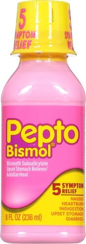Pepto Bismol Original Liquid 5 Symptom Medicine - Including Upset Stomach and Diarrhea Relief 8 oz (Packaging May Vary) (Pack of 2)