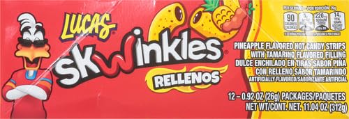 Lucas Skwinkles Pineapple - Tamarind Filled Flavored Sweet & Sour Candy Strips, 0.92oz - 12 Pieces for Treats, Fruit, Parties, Piñatas (Pack of 2)