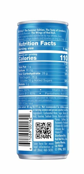 Red Bull Sea Blue Edition Energy Drink, Juneberry, with 80mg Caffeine plus Taurine & B Vitamins, 8.4 Fl Oz, Pack of 4 Cans