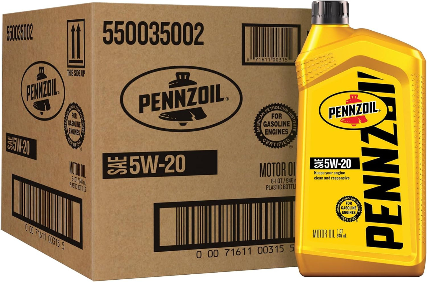 Pennzoil Motor Oil 5W-20 Motor Oil, 1 Quart (6 Pack)