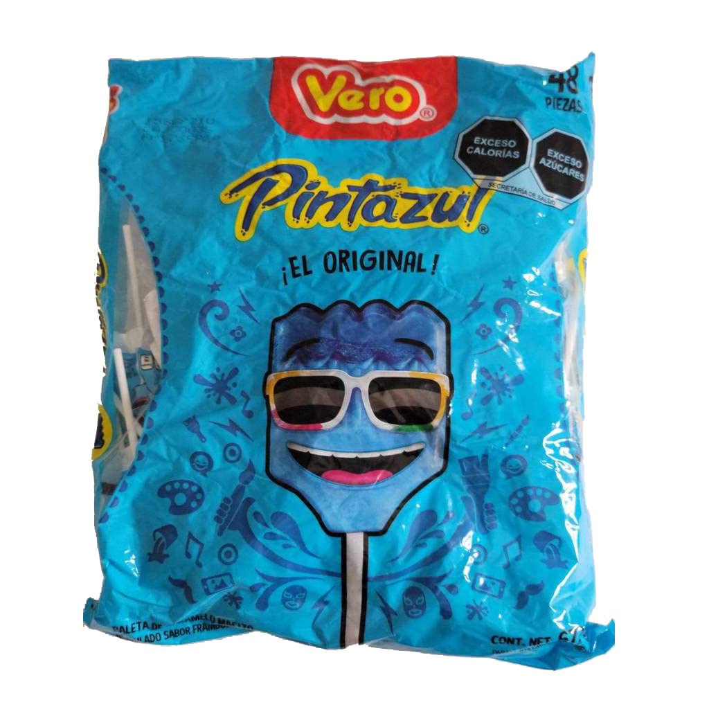 1x bag of 48 pcs Paletas VERO Pinta Azul Brochas Sabor Frambuesa El Original Rellenas Sweet Best Lollipops Top Mexican Candy Favorites! New,Multi,1 bag