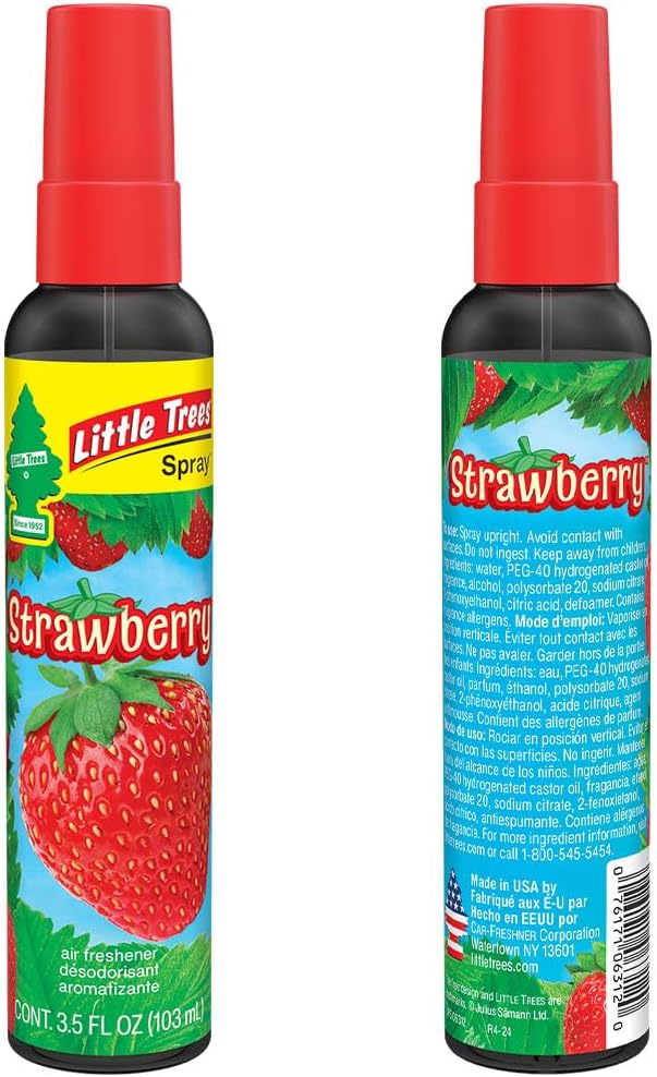 LITTLE TREES Car Air Freshener | Spray Provides a Long-Lasting Scent for Auto or Home | On-the-go Freshness | Strawberry, 6 Air Fresheners
