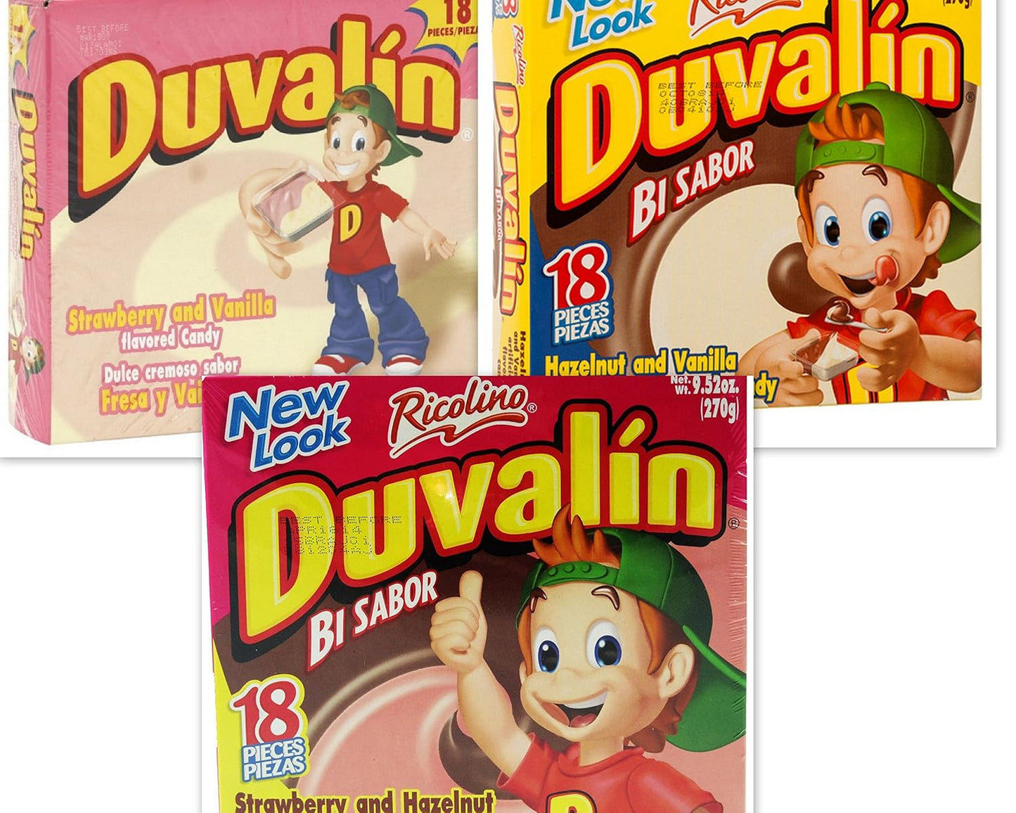 Duvalin Candy Variety Bundle, 9.52 oz box (Pack of 3) includes 1-Box Strawberry & Hazelnut + 1-Box Hazelnut & Vanilla + 1-Box Strawberry & Vanilla (54 TOTAL CANDIES)