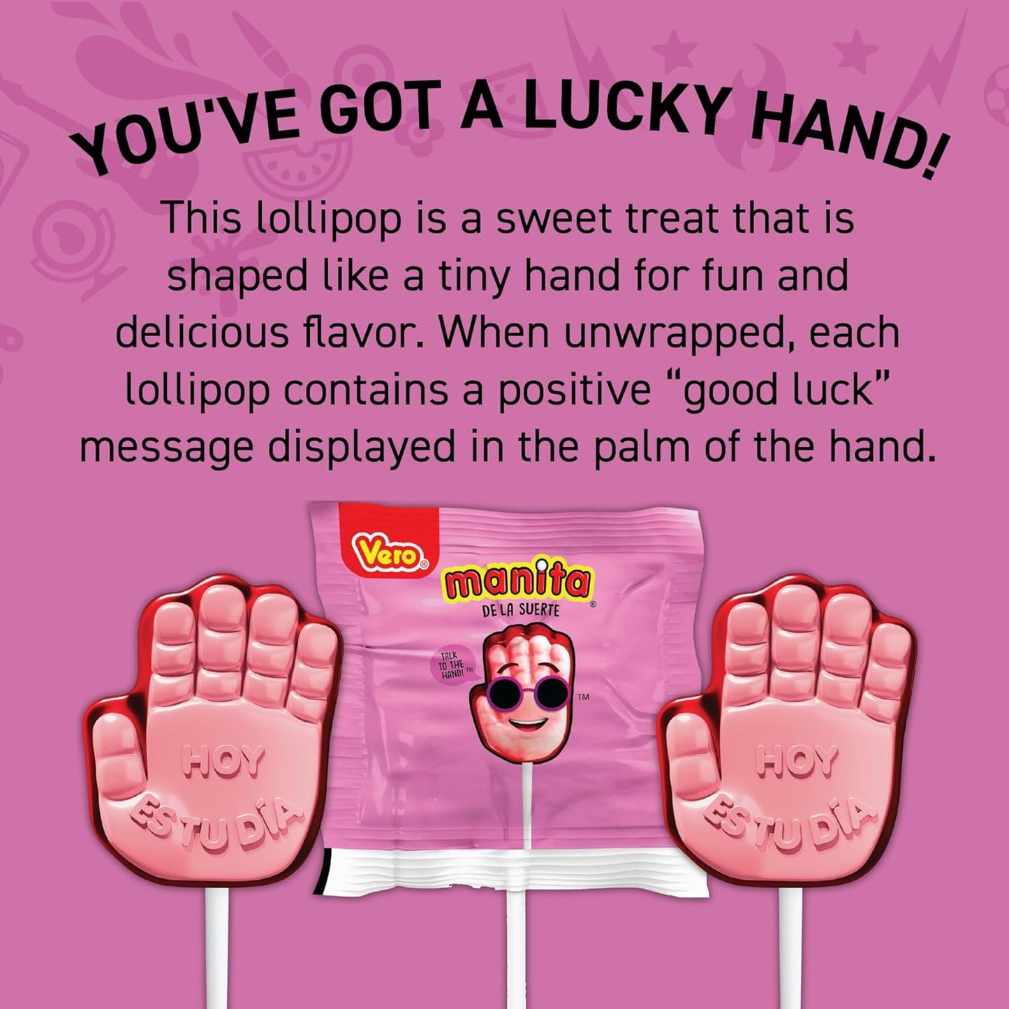 Vero Manita De La Suerte Lollipops - Cherry & Strawberry Flavored | 40 Count