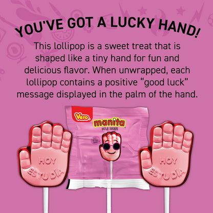 Vero Manita De La Suerte Lollipops - Cherry & Strawberry Flavored | 40 Count