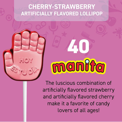 Vero Manita De La Suerte Lollipops - Cherry & Strawberry Flavored | 40 Count