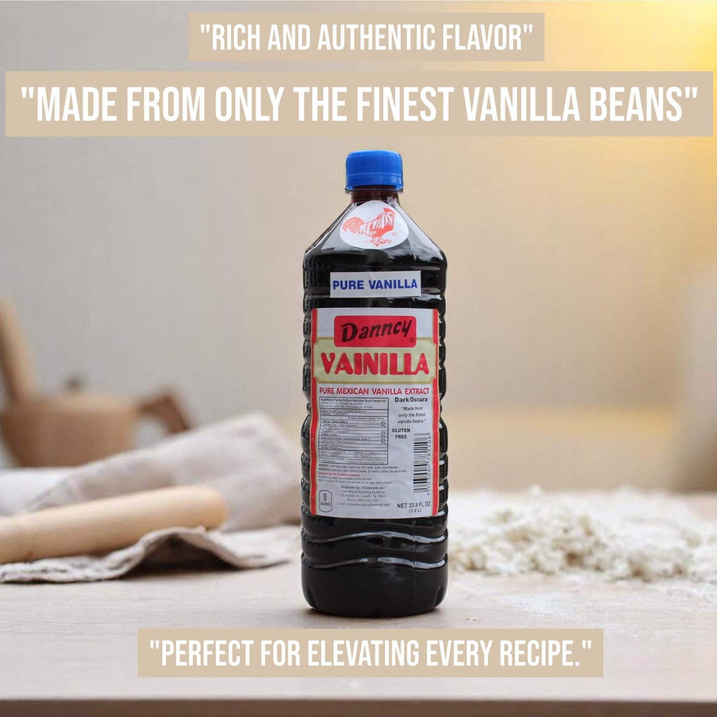 Danncy Vanilla Dark 33.8 VTF5&nbsp;fl oz (1 L) - Authentic Mexican Vanilla Flavor for Baking and Desserts