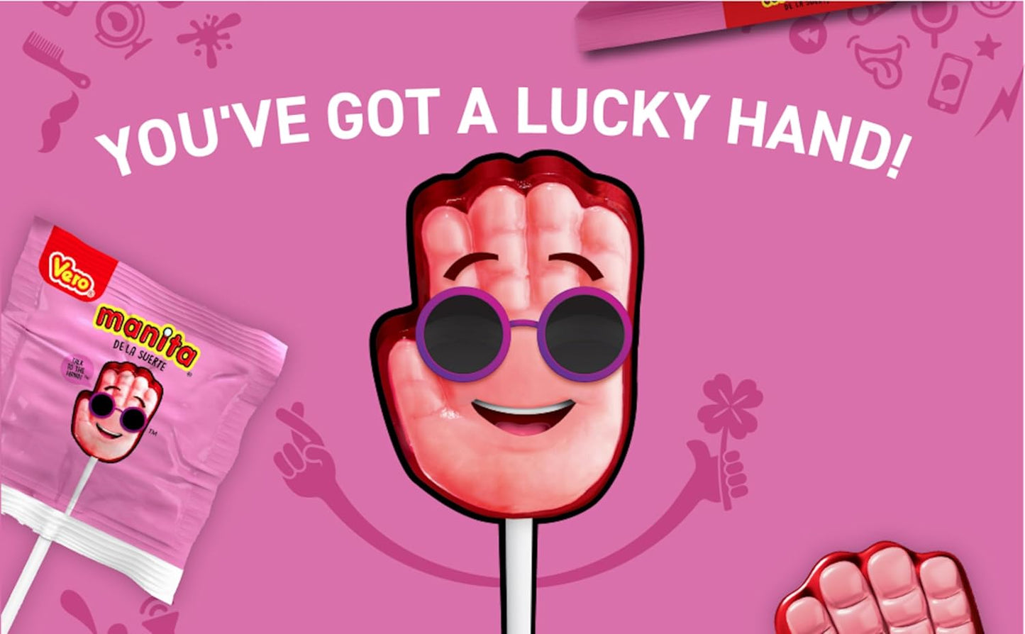 Vero Manita De La Suerte Lollipops - Cherry & Strawberry Flavored | 40 Count