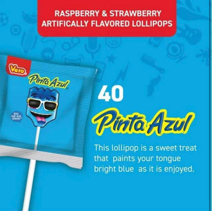 Vero Pinta Azul Strawberry Raspberry Candy Lollipops 40 Count Bag