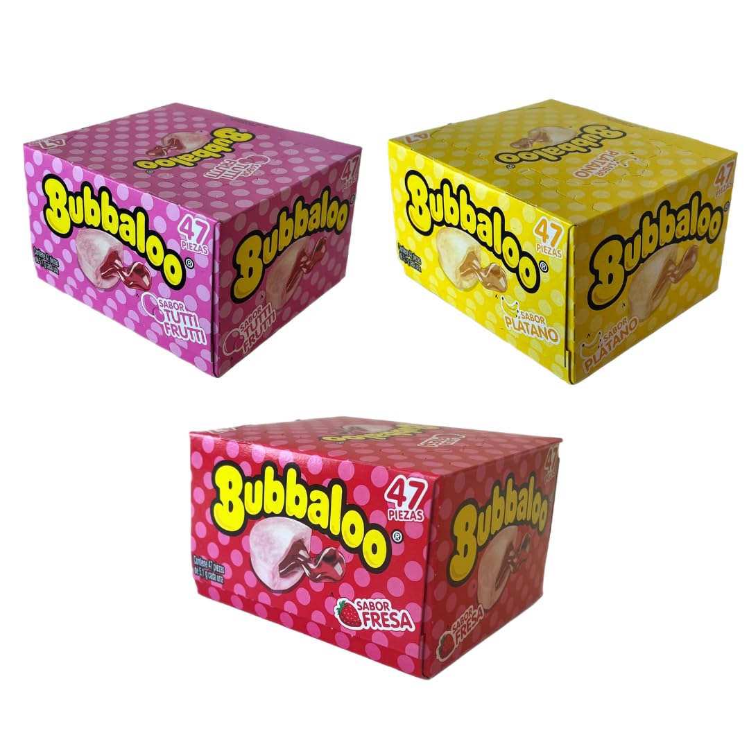 Mexican Chewing Gum Bundle Pack of 3: Tutti Frutti, Strawberry, Banana; 141 count