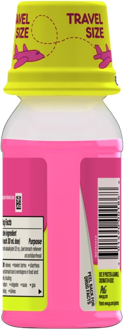 Pepto Bismol Liquid for Nausea, Heartburn, Indigestion, Upset Stomach, and Diarrhea Relief, Original Flavor 3.4Oz Travel Size
