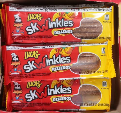 Lucas Skwinkles Pineapple - Tamarind Filled Flavored Sweet & Sour Candy Strips, 0.92oz - 12 Pieces for Treats, Fruit, Parties, Piñatas (Pack of 2)