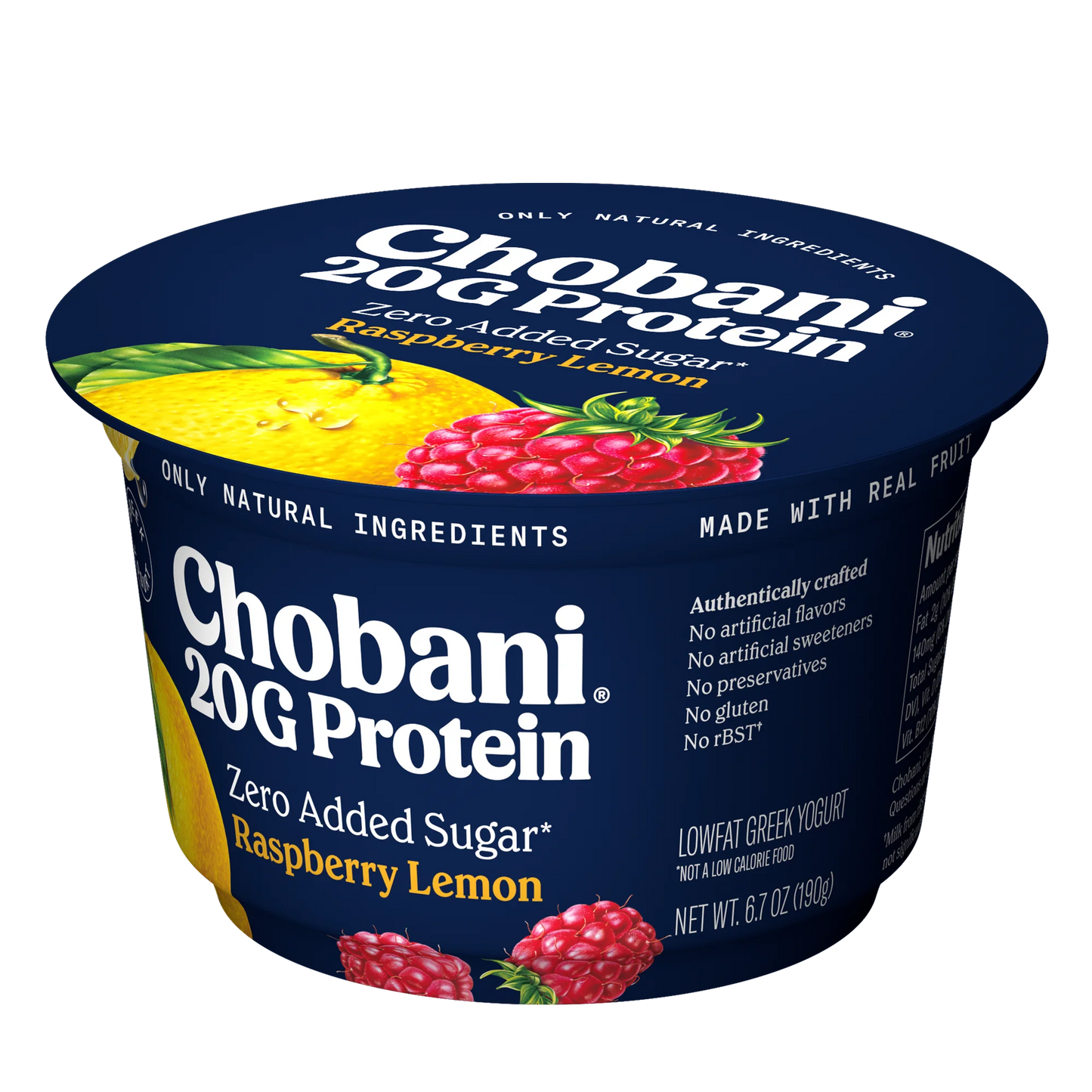 Chobani 20G Protein Low-Fat Greek Yogurt Raspberry Lemon 6.7oz Cup