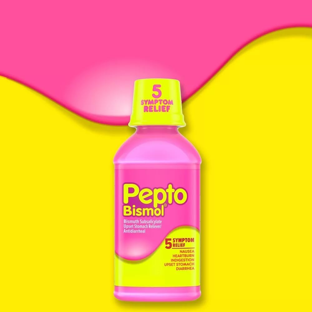 Pepto Bismol 5 Symptoms Digestive Relief Liquid, Original, 8 Ounces (Pack of 4)
