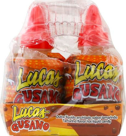 Lucas Gusano Fruity Tamarind Flavored Liquid Candy, 1.26oz - 10 Pieces Pack for Treats, Fruit, Snack, Parties, Piñatas