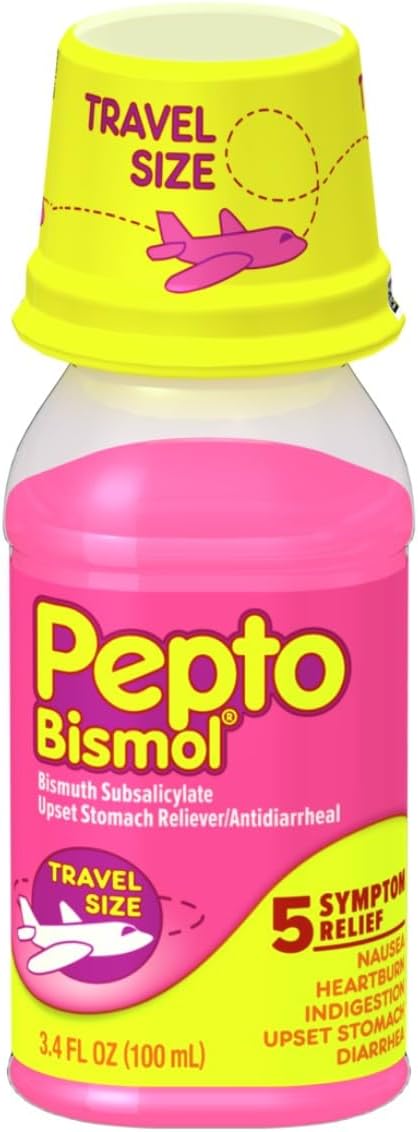 Pepto Bismol Liquid for Nausea, Heartburn, Indigestion, Upset Stomach, and Diarrhea Relief, Original Flavor 3.4Oz Travel Size