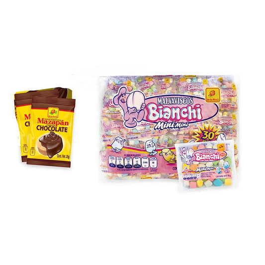 De la Rosa bianchi mini marshmallow 30 pcs and 2 mazapan with chocolate pockets