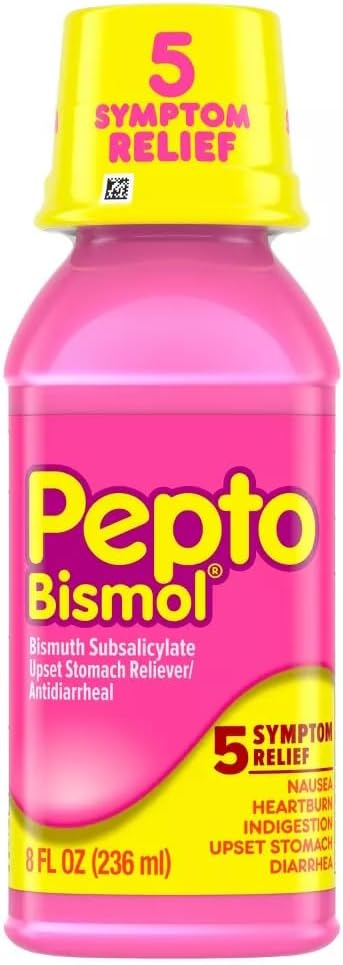Pepto Bismol 5 Symptoms Digestive Relief Liquid, Original, 8 Ounces (Pack of 4)