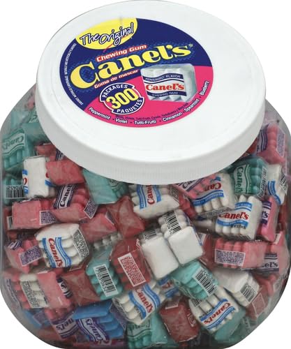 Canel's 4-Piece Gum Pack Jar in Original Flavors - Peppermint, Spearmint, Cinnamon, Fruit, Blueberry, Violet, and Menthol, 300 Count