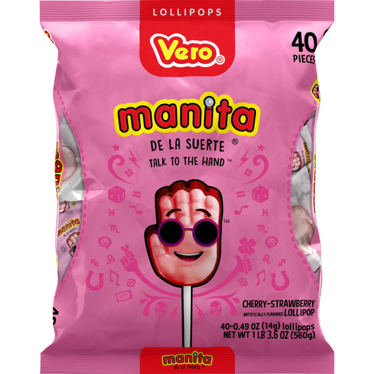 Vero Manita 40 ct Bag, Strawberry & Cherry Flavored Lollipop