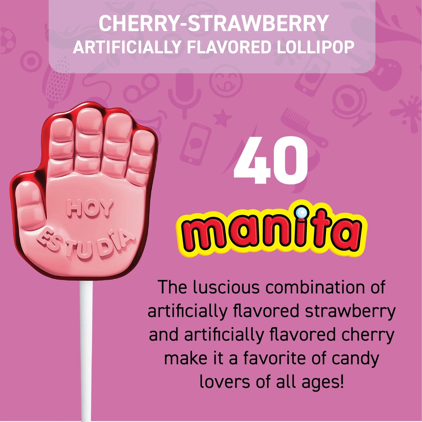 Vero Manita 40 ct Bag, Strawberry & Cherry Flavored Lollipop