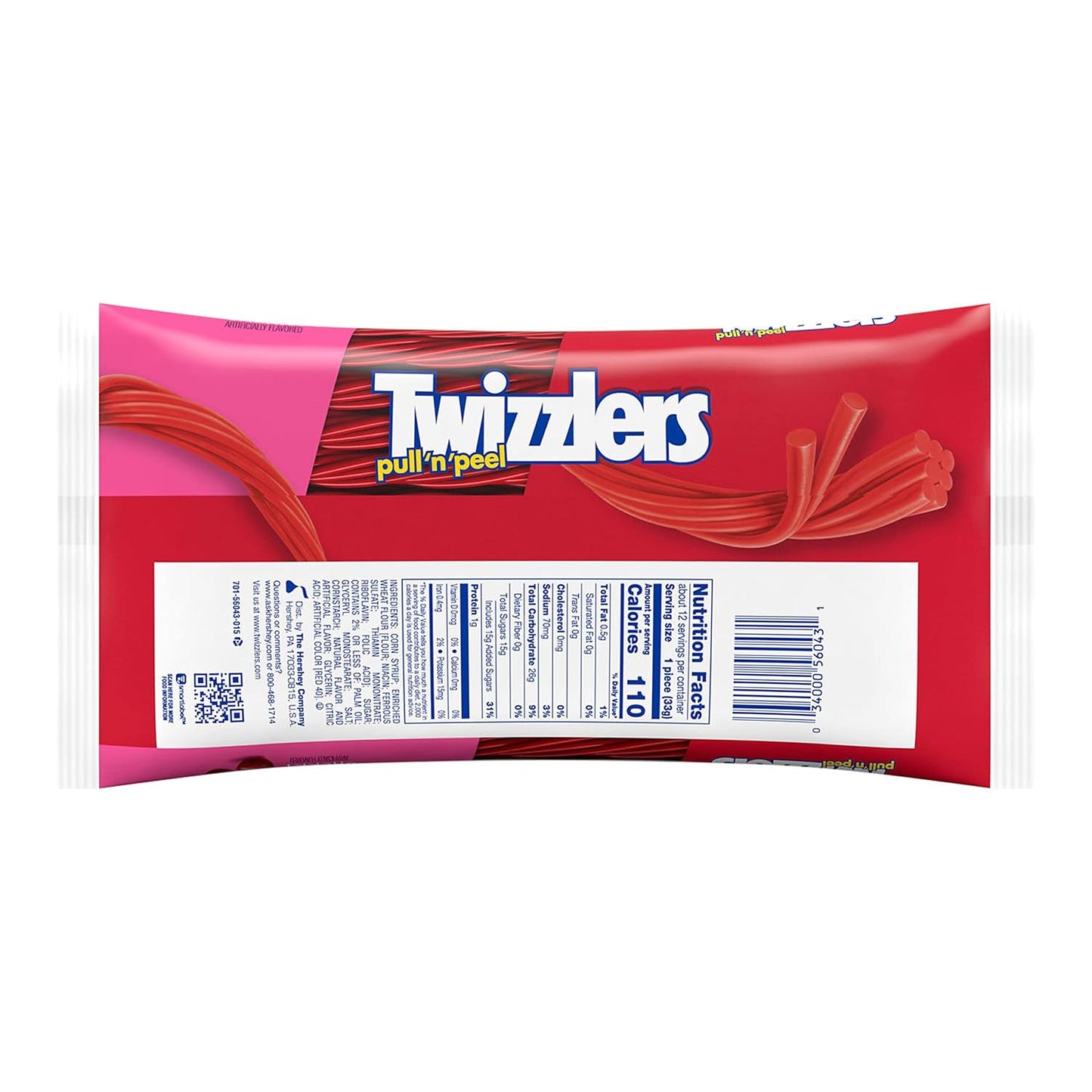 TWIZZLERS PULL 'N' PEEL Cherry Flavored Licorice Style, Low Fat Candy Bag, 14 oz (Pack of 3)