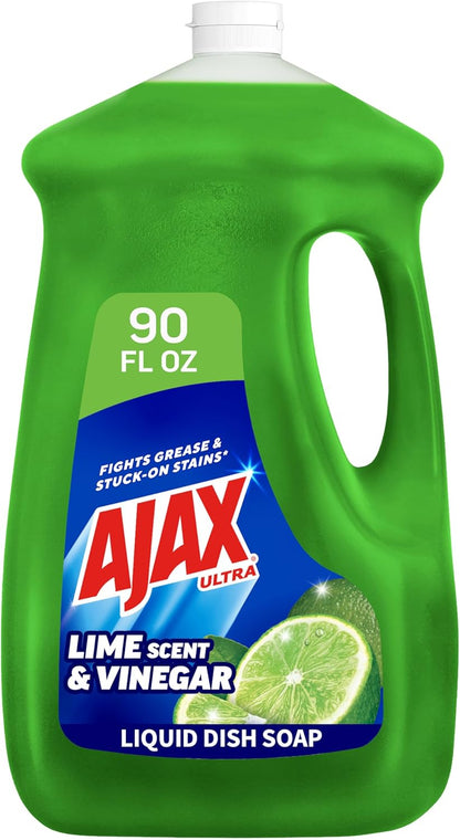Ajax Ultra Liquid Dish Soap Vinegar and Lime Scent, Sparkling Clean Dishes, 90 fl oz Bottle