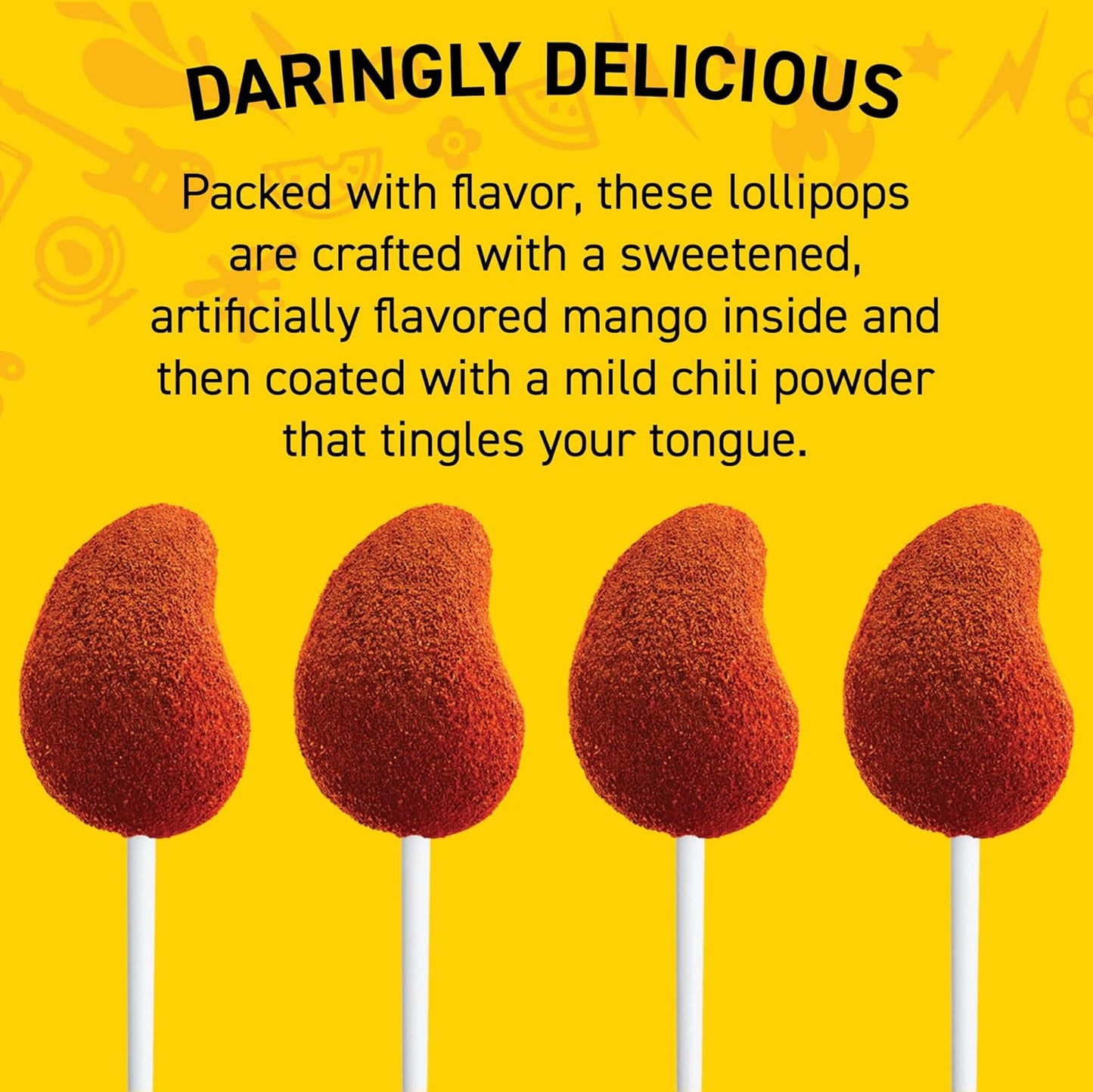 Vero Mango Flavored Lollipops Coated with Chili Powder 10 Count Bag (Net Wt. 5.6 Ounces) - Individually Wrapped Mexican Candy for Piñatas, Halloween, and More.