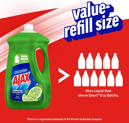 Ajax Ultra Liquid Dish Soap Vinegar and Lime Scent, Sparkling Clean Dishes, 90 fl oz Bottle