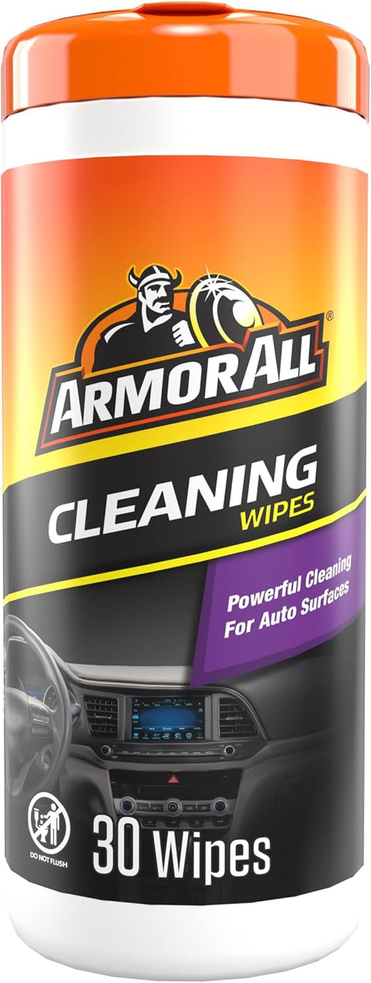 Armor All Interior Car Cleaning Wipes, 30 Count Canister, Powerful Cleaning for Dashboards, Vinyl, Clear Plastics, Carpet and Fabric