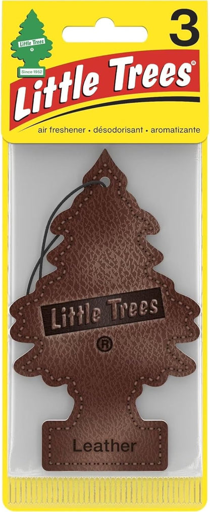 LITTLE TREES Car Air Freshener | Hanging Paper Tree for Home or Car | Leather | 3 Pack