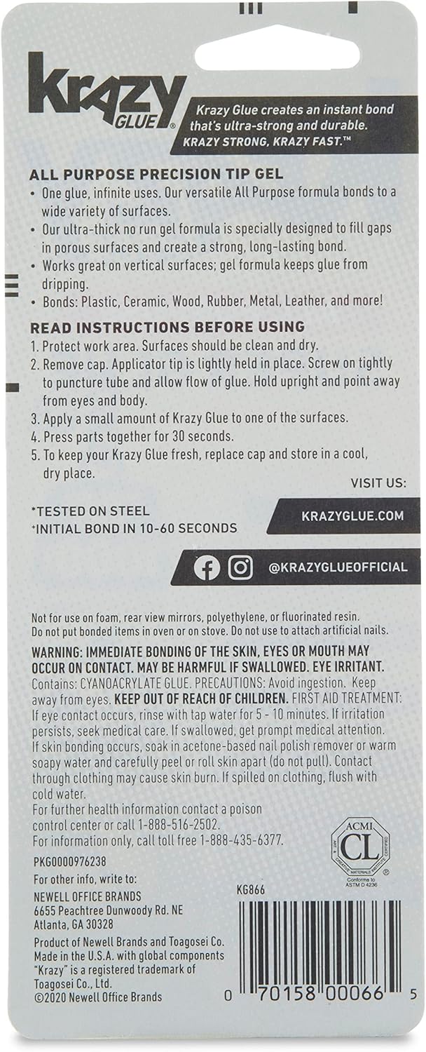 Krazy Glue, All Purpose Gel, Precision Tip, 2 g (Pack of 2)