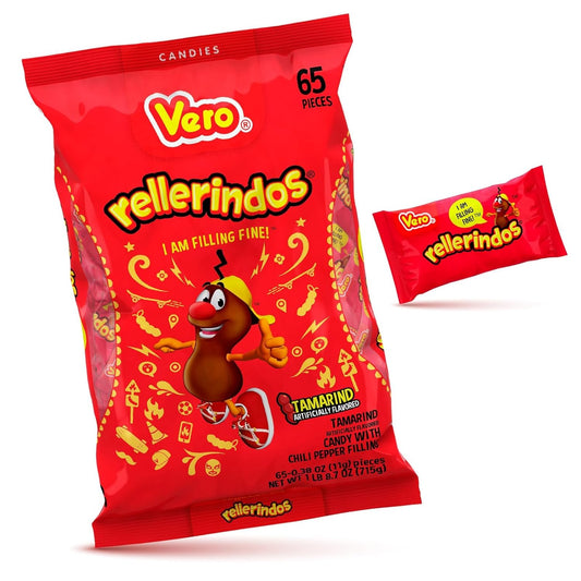 Vero Rellerindos - Tamarind Flavor Hard Candy (65 Units) - Authentic Mexican Candy, Individually Wrapped Hard Candy Pack Perfect for Parties, Piñatas, and Snacks