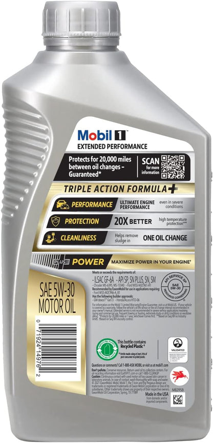 Mobil 1 Extended Performance Full Synthetic Motor Oil 5W-30, 6-pack of 1 quarts