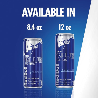 Red Bull Blue Edition Energy Drink, Blueberry, with 114mg Caffeine plus Taurine & B Vitamins, 12 Fl Oz, 6 Packs of 4 Cans (Pack of 24)