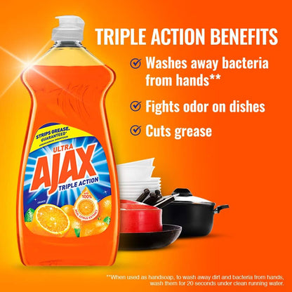 Ajax Triple-Action Dishwashing Liquid, 52 Oz, Orange (Pack of 4)