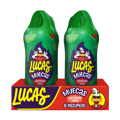 Lucas Muecas Lollipop Watermelon Flavor Candy, 0.96oz - 10 Pieces Pack for Treats, Snack, Parties, Piñatas