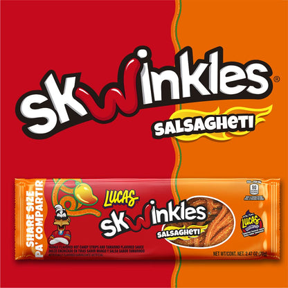 Lucas Salsagheti Mango Flavored Hot Candy Strips and Tamarind Flavored Sauce, King Size 2.4 oz - 6 Pieces Pack for Treats, Snack, Parties, Piñatas